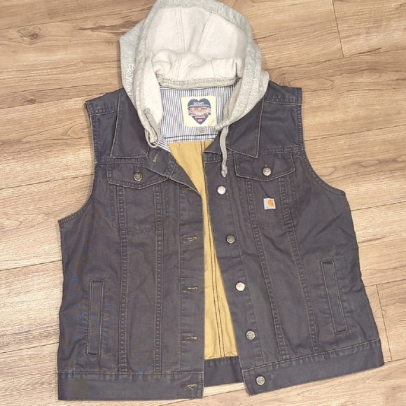 Carhartt Dark Gray Denim Vest with Removable Hood - Picture 3 of 10